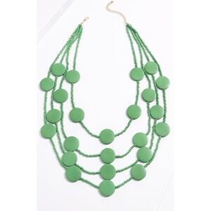 New Boho Green‎ Statement Necklace Seed Bead Wooden Disc Layered Fashion Jewelry